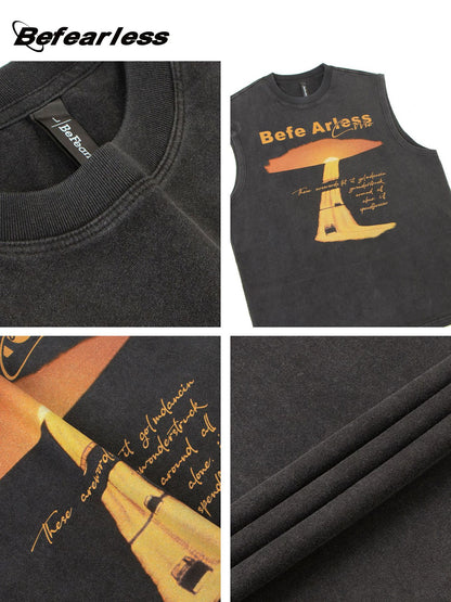 Sunset Print Oversize Sleeveless T-Shirt WN26375
