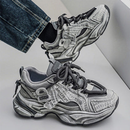 Letter Print Zipper Detail Chunky Lace-Up Sneakers WN23355