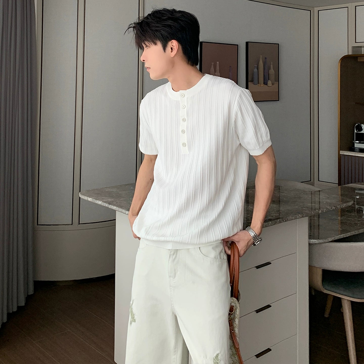 Henry Neck Oversize Short Sleeve T-Shirt WN20454