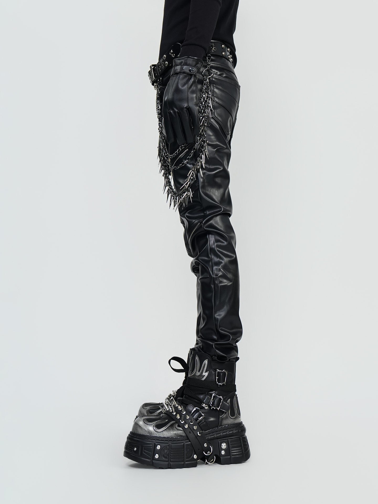 PU Leather Metal Detail Straight Pants WN24297