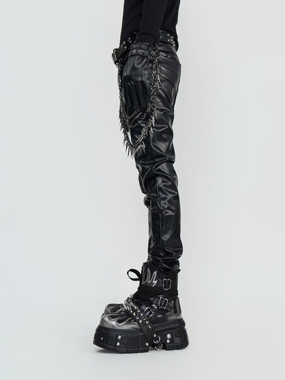 PU Leather Metal Detail Straight Pants WN24297