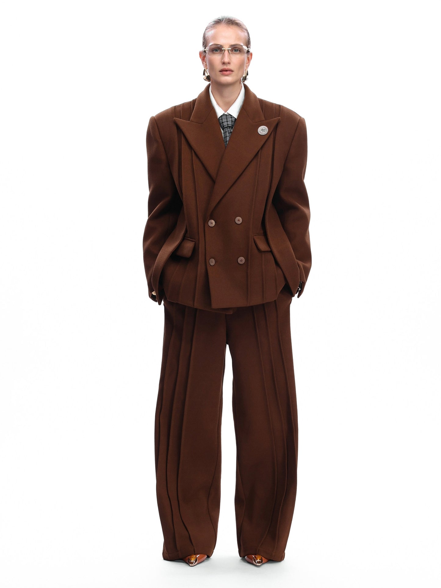 Colorblock Fake Layered Tailored Jacket & Fake Layered Trousers Setup WN22610