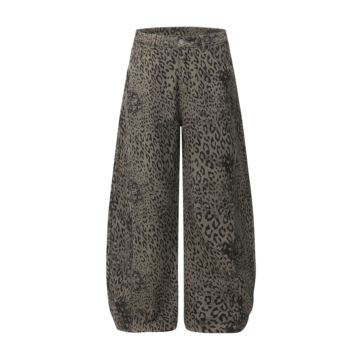 Leopard Print Curved Straight Wide Leg Denim Jeans WN25675