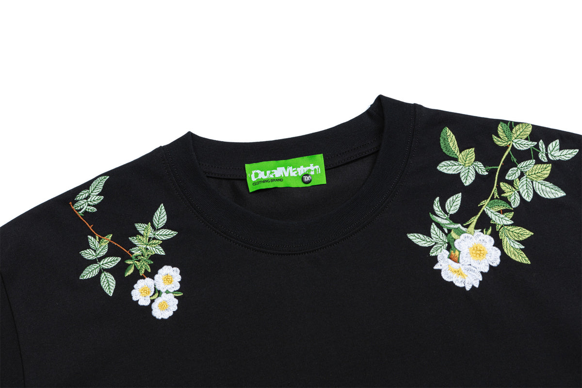 Floral Letter Embroidery Oversize Short Sleeve T-Shirt WN26880