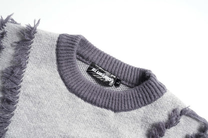 Frayed Stripe Heart Graphic Knit Sweater WN27969