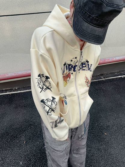 Heavy Graffiti Print Oversize Zipper Hoodie WN21155