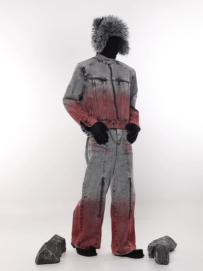 Gradient Zipper Design Wide Leg Denim Jeans WN18668