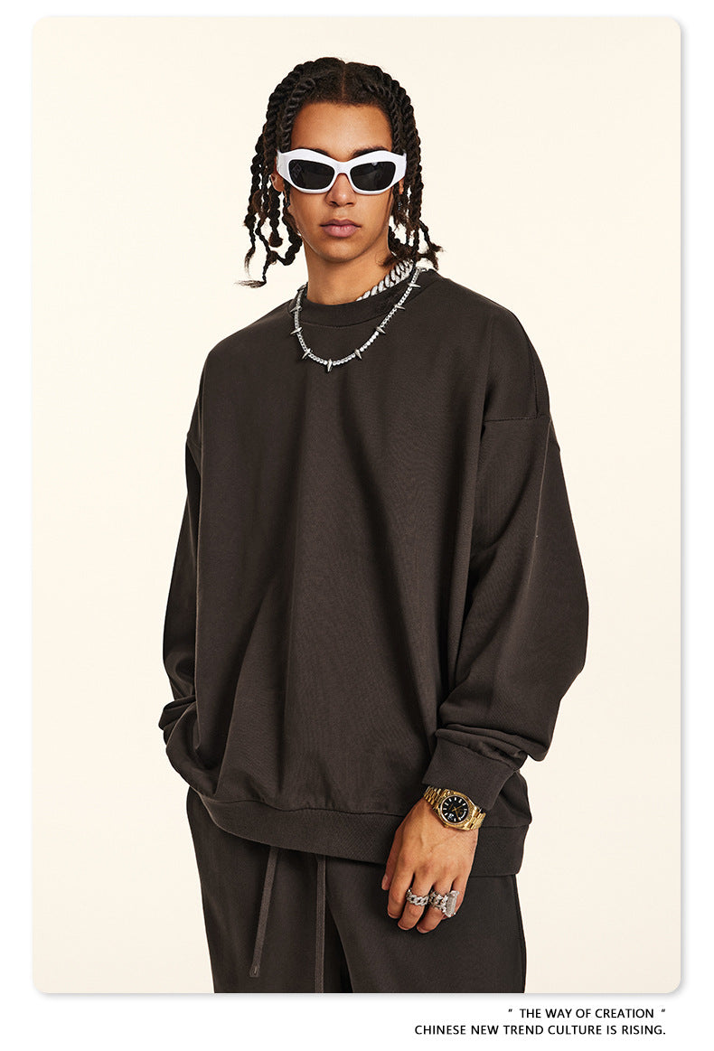 Oversize Heavyweight Basic Round Neck Sweatshirt WN9929