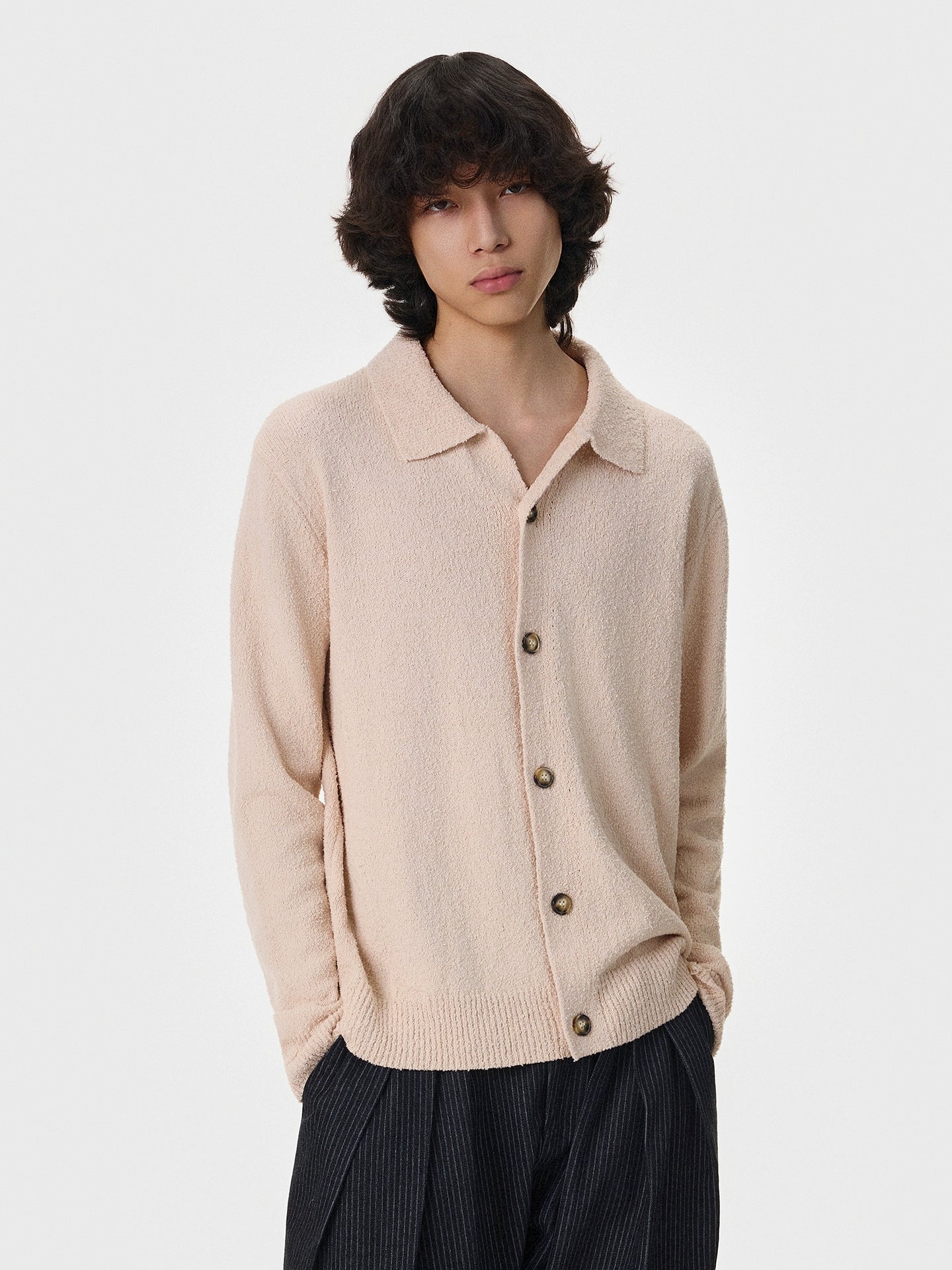 Fleece Polo-Collar Oversize Knit Cardigan WN21396