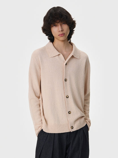 Fleece Polo-Collar Oversize Knit Cardigan WN21396