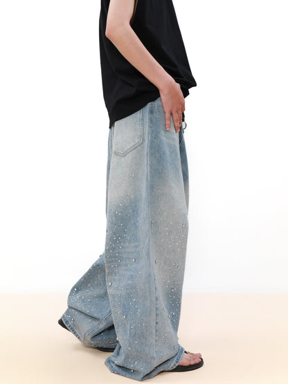 Rhinestone Wide Leg Denim Jeans WN8341