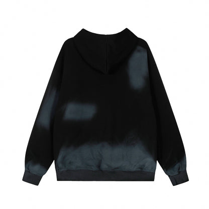 Washed Letter Print Zipper Hoodie WN15047