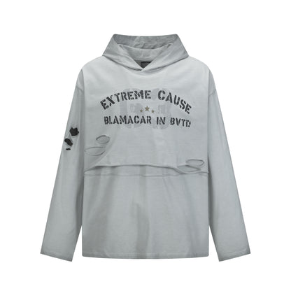 Damage Letter Print Layered Hoodie WN24495