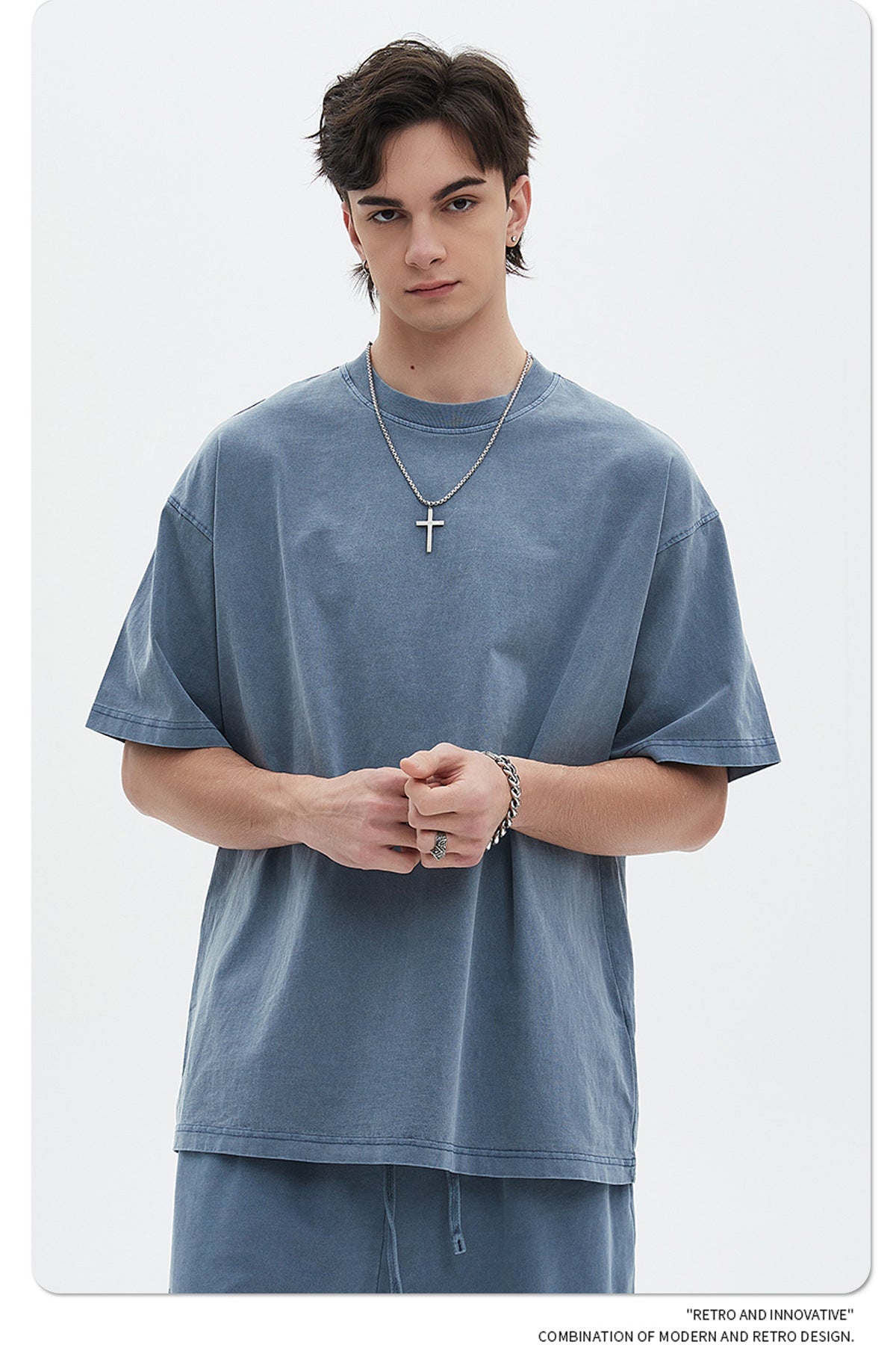 Oversize Washed Short-sleeve-T-shirt & Washed Short Sweatpants Setup WN6633-K