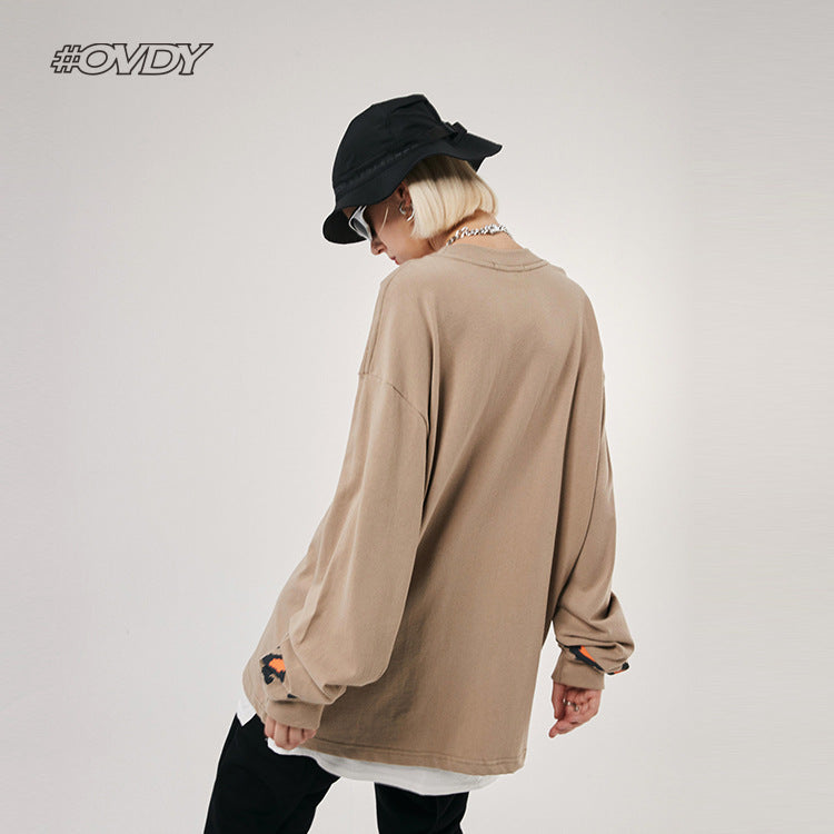 Tiger Print Oversize Drop-Shoulder Long Sleeve T-Shirt WN12517