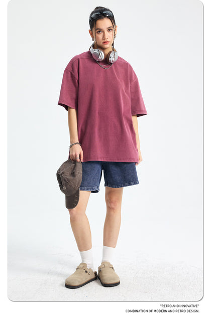 Washed Plain Oversize Short Sleeve T-Shirt WN16261