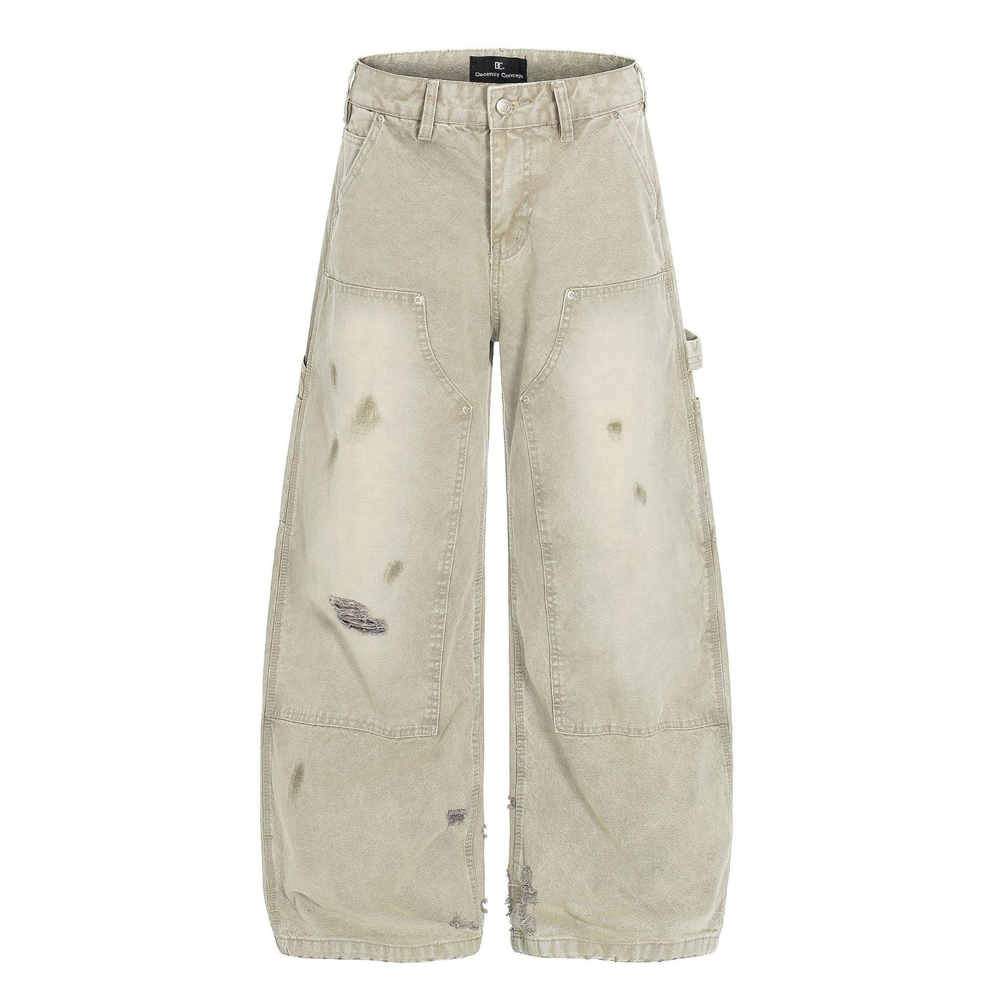 Dirty Washed Damage Panel Wide Leg Denim Jeans WN25917