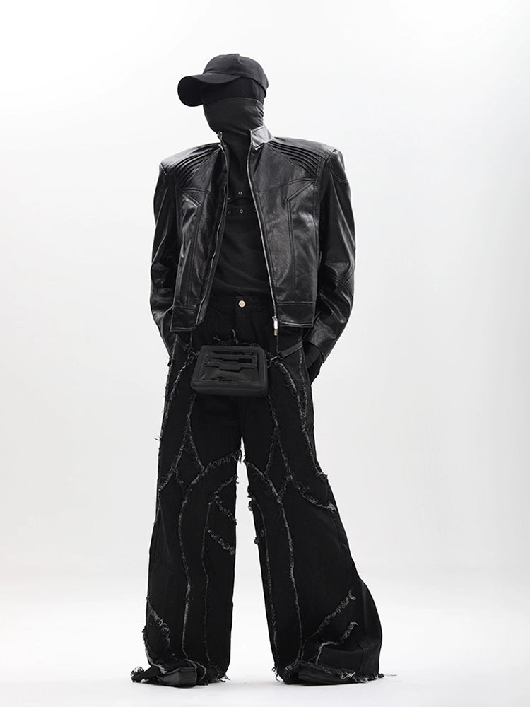 Spine Pleats PU Leather Jacket WN18628