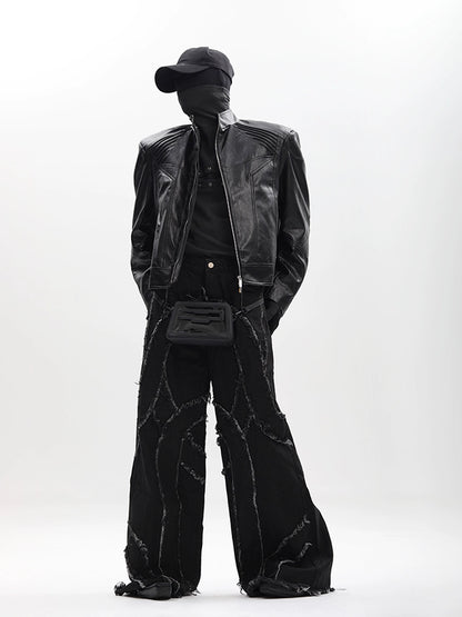 Spine Pleats PU Leather Jacket WN18628