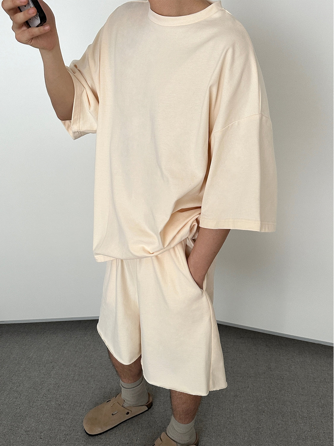 Comfortable Oversize Short Sleeve T-Shirt & Wide Leg Half Pants Setup WN15153