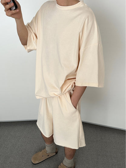 Comfortable Oversize Short Sleeve T-Shirt & Wide Leg Half Pants Setup WN15153
