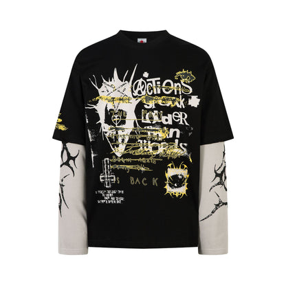 Fake Layered Paint Graphic Long Sleeve T-Shirt WN26159