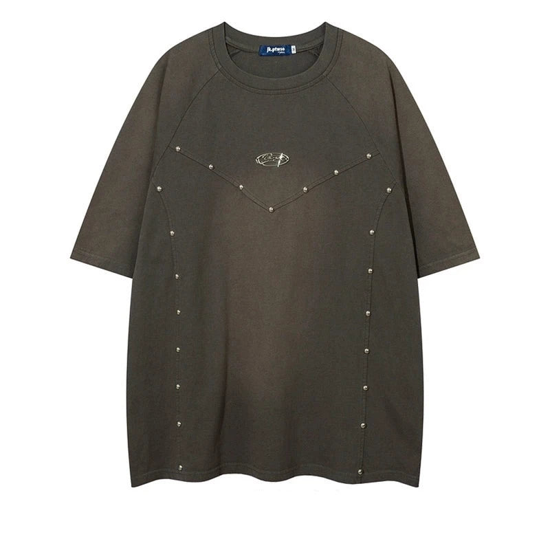Metal Rivet Design Round Neck Short Sleeve T-Shirt  WN5423