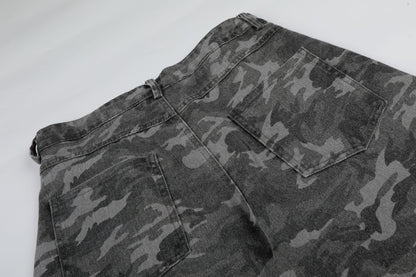 Camo Rivet Curved Wide Leg Denim Jeans WN25624