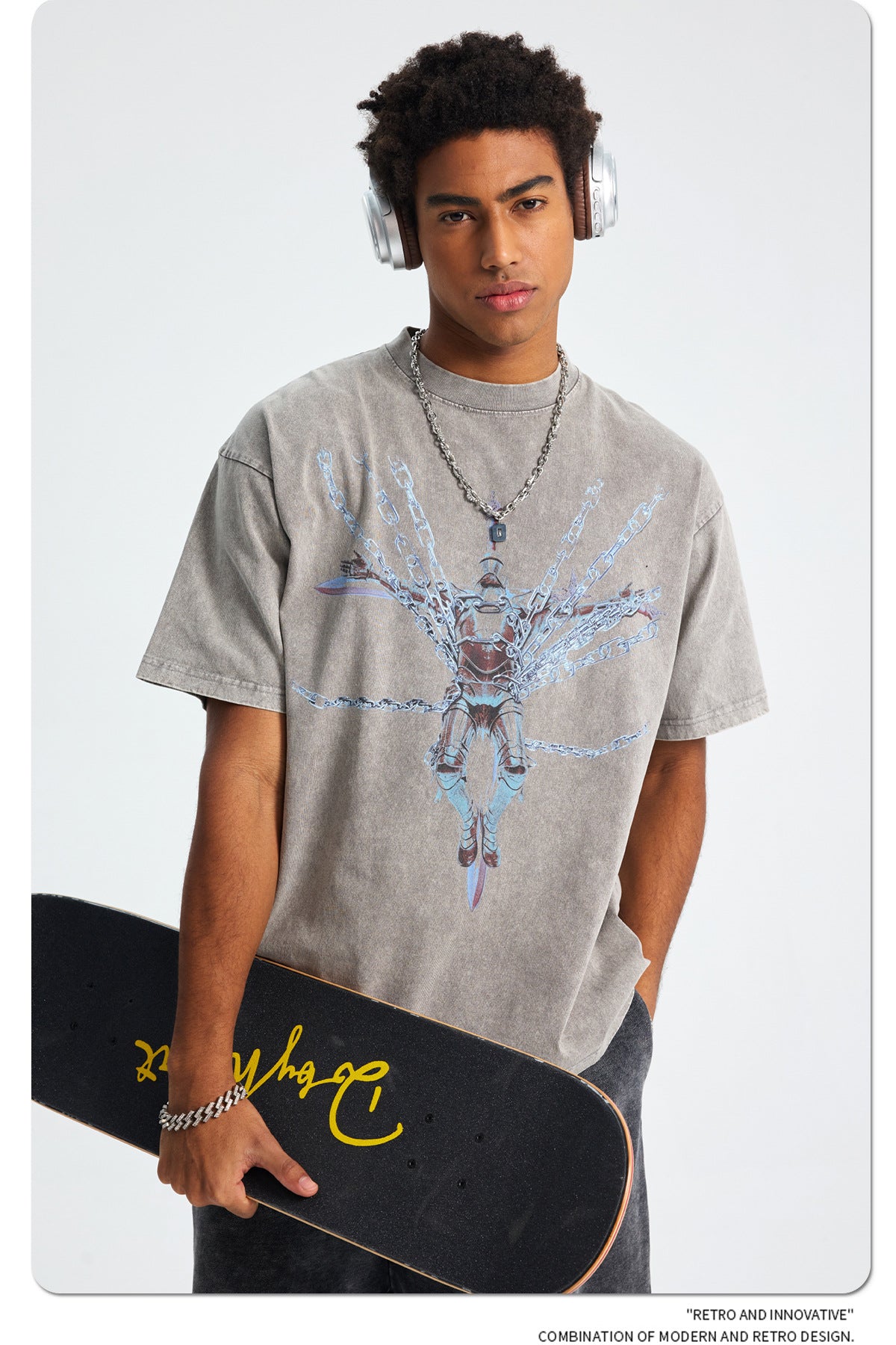 Oversize Heavyweight Washed Print Short Sleeve T-Shirt WN16270