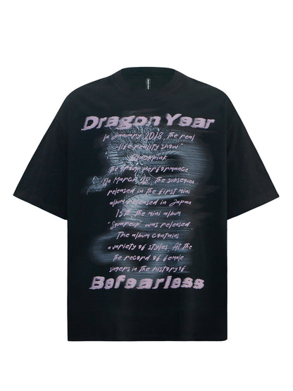 Dragon Year Graphic Letter Print Oversize Short Sleeve T-Shirt WN26391