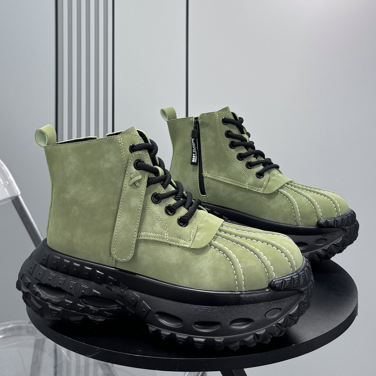 Suede Stitch Detail Chunky Sole Short Boots WN24614