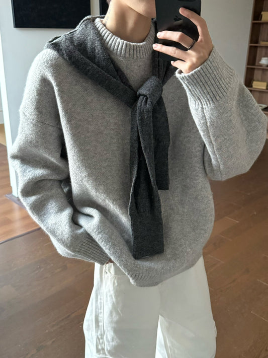 Fake Layered Shawl Oversize Knit Sweater WN23167