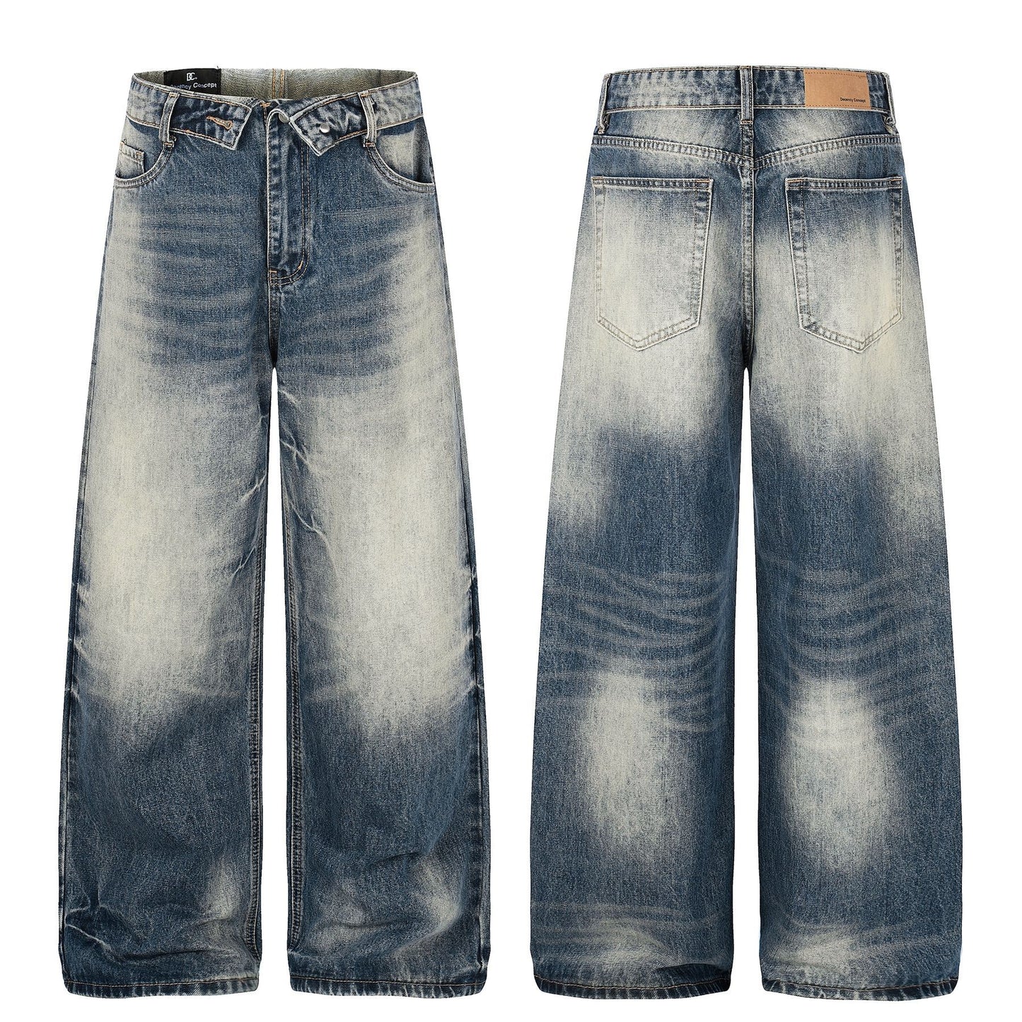 Washed Whiskers Lightning Wide Leg Denim Jeans WN25826