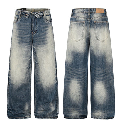 Washed Whiskers Lightning Wide Leg Denim Jeans WN25826