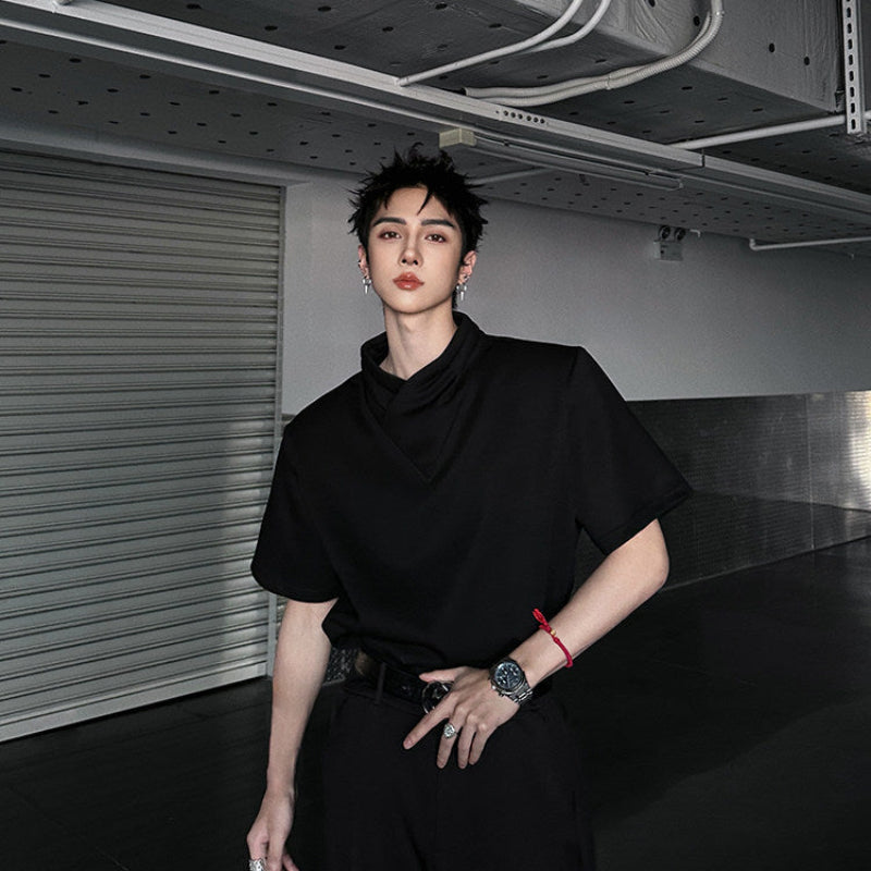 Cross Drape Collar Short Sleeve T-Shirt WN25050