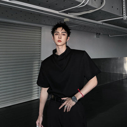 Cross Drape Collar Short Sleeve T-Shirt WN25050