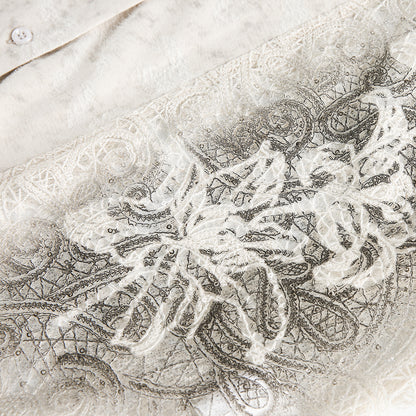 Graffiti Lace Cutout Short Sleeve Shirt WN16181