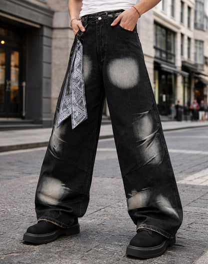 Spray Paint Gradient Wide Leg Denim Jeans WN28063