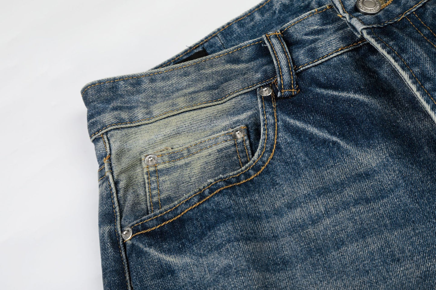 Washed Whisker Damage Wide Leg Denim Jeans WN26008
