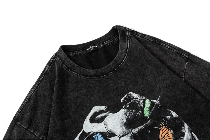 Washed Skeleton Butterfly Print Short Sleeve T-Shirt WN25460