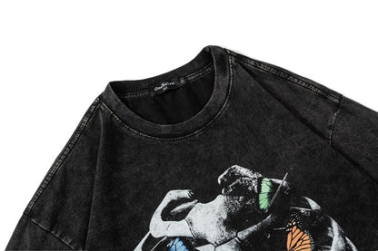 Washed Skeleton Butterfly Print Short Sleeve T-Shirt WN25460