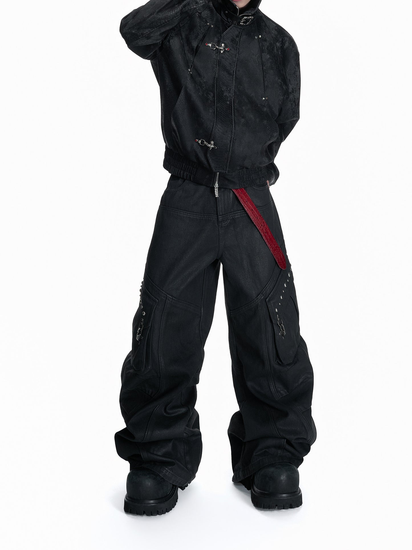 Wax Coating Multi-Pocket Heavyweight Denim Jeans WN23555