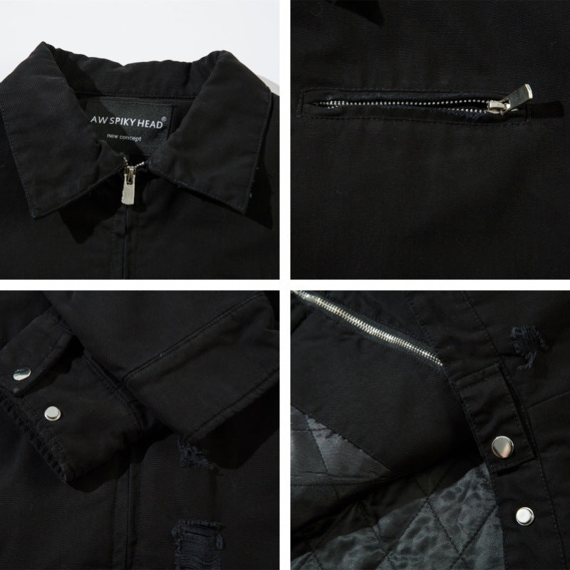 Washed  Damage Cotton Zipper Jacket WN11119