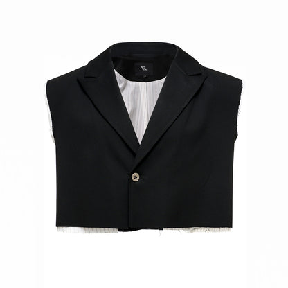 Frayed Hem Sleeveless Tailored Jacket & Half Pants Setup WN16561