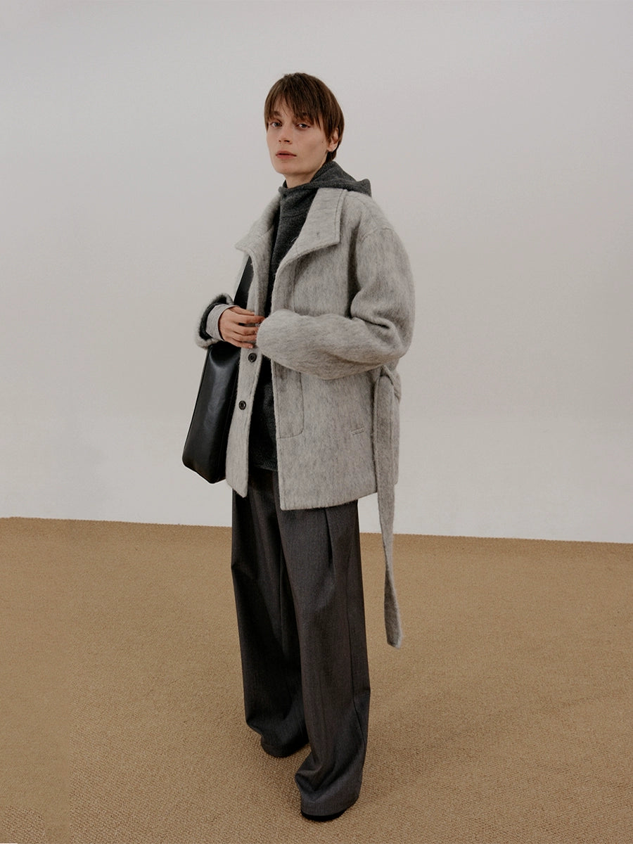 Belted High-Neck Wool Short Jacket WN21653