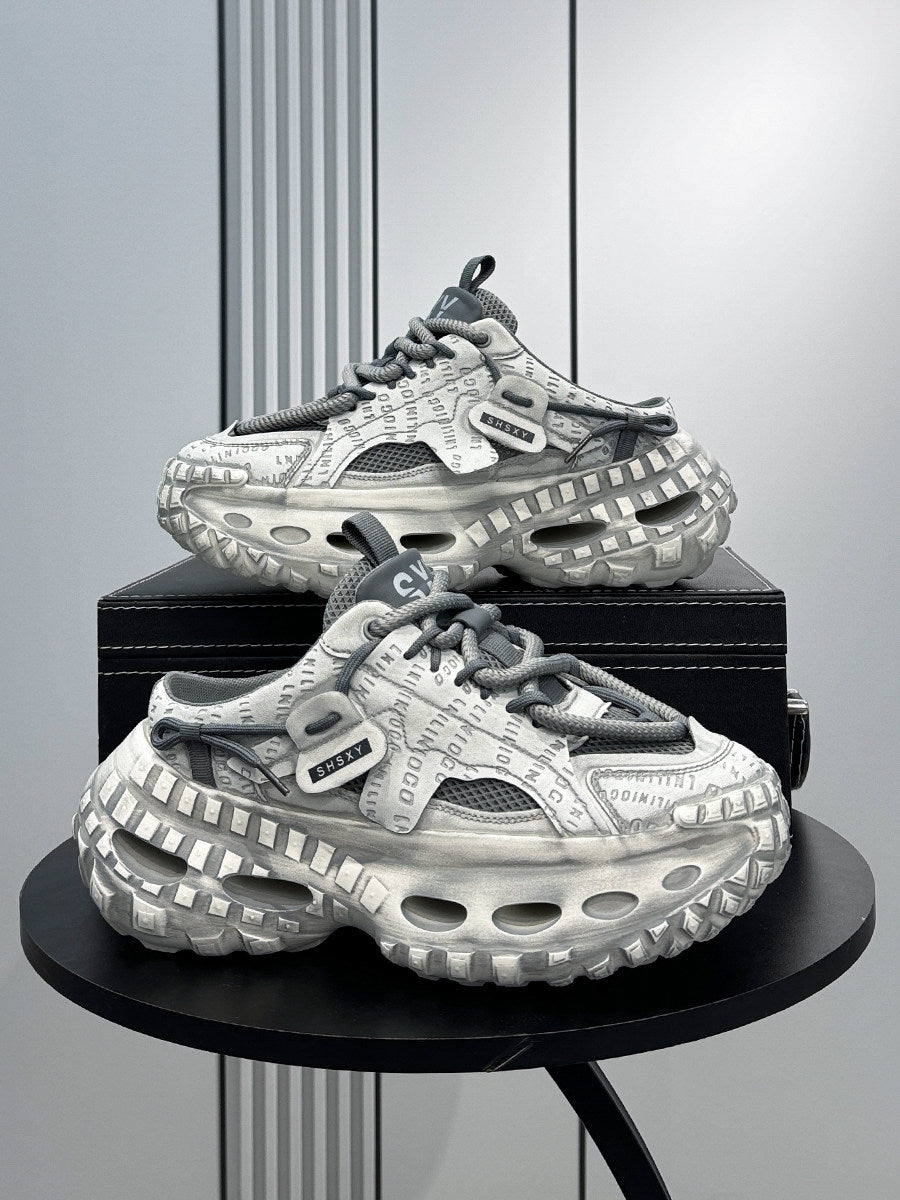Letter Print Mesh Chunky Sole Slip-On Shoes WN24606
