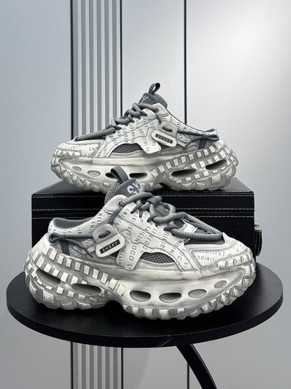 Letter Print Mesh Chunky Sole Slip-On Shoes WN24606