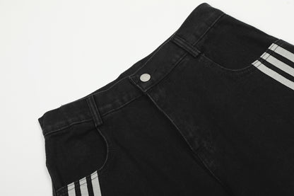 Deconstructed Three-Stripe Curved Wide Leg Denim Jeans WN25738