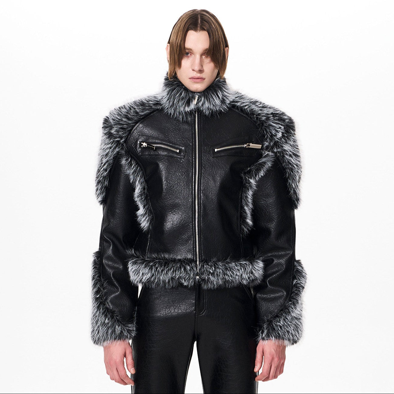 Fake Fur Patchwork Leather Padded Jacket WN23262