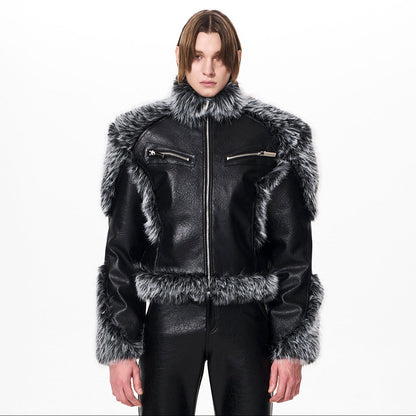 Fake Fur Patchwork Leather Padded Jacket WN23262